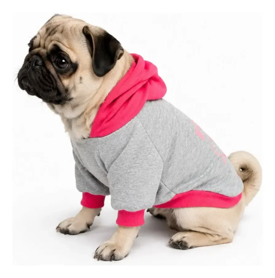 Moletom Pet Fêmea Confortável Para Cães Inverno Roupa Dog Cinza Com Pink G