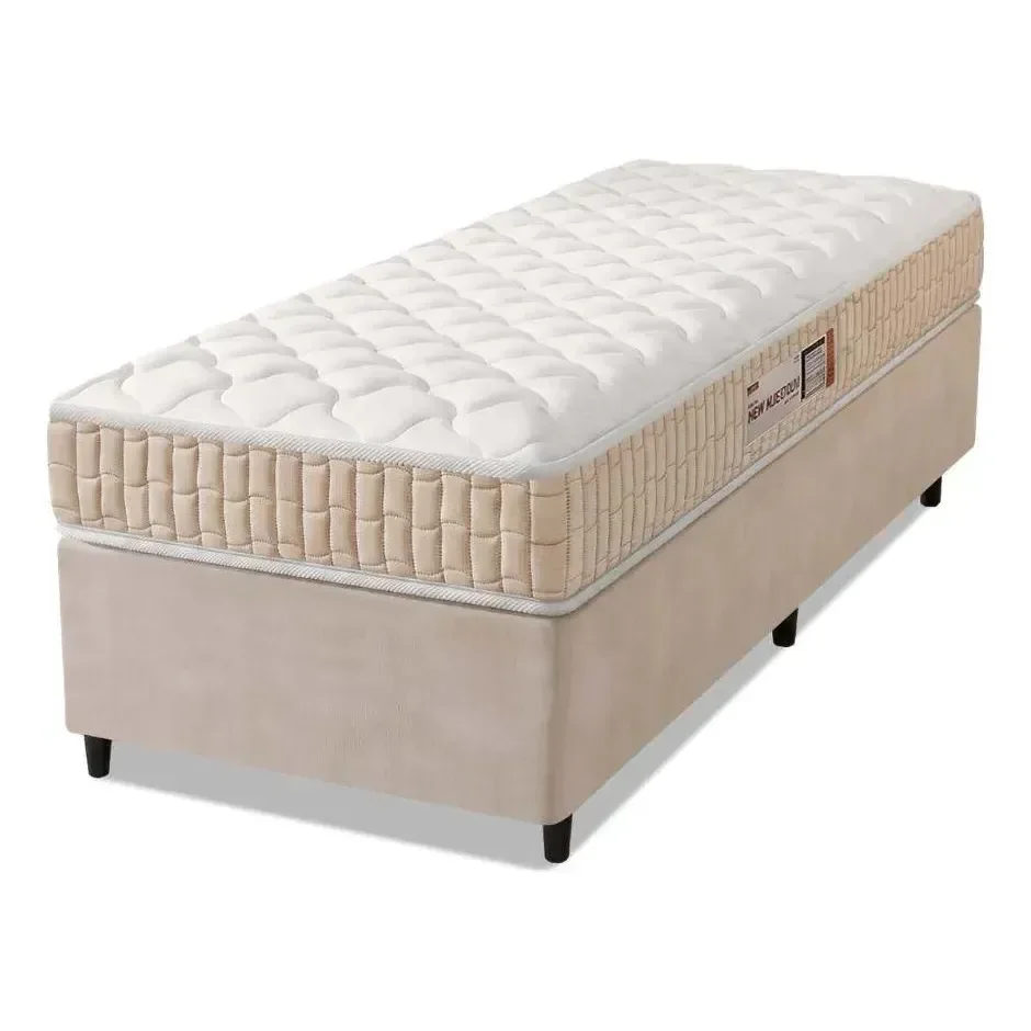 Cama Box Colchão Solteiro Espuma D33 New Millenium 88x188x57cm Branco / Bege Hellen - Suporta Até 120kg Por Pessoa Bege/bco