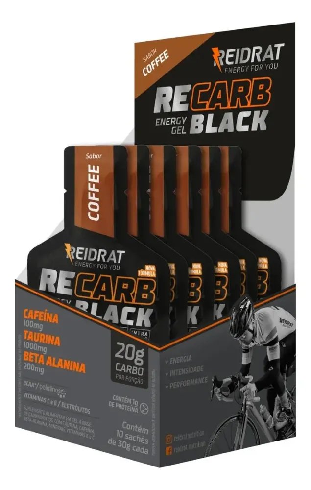 Carbo Gel Black - 10un C/ 30g Cd - C/cafeína - Reidrat Sabor Café