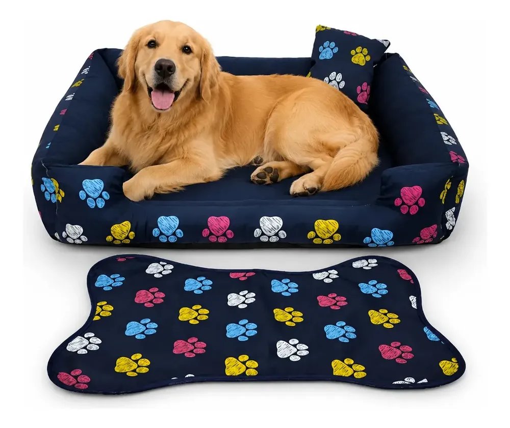 Cama Pet Grande 70x70 Gv Enxovais com Tapete e Almofada Azul-marinho