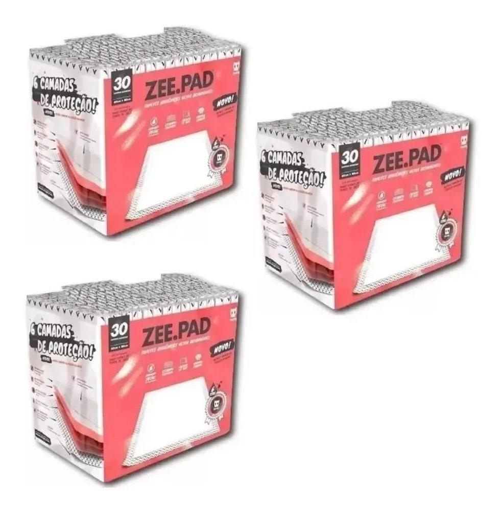 Combo 3 Unidades Tapete Higienico Zee.pad Branco 30 Unidades Branco