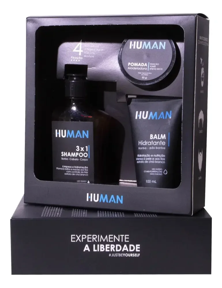 Kit Masculino De Barba Cabelo E Corpo Human Cuidado Diário