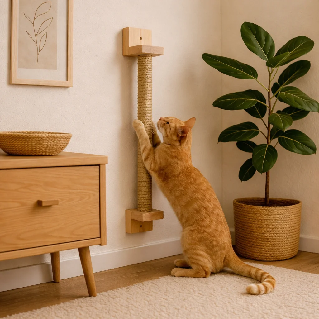 Arranhador De Parede Para Gatos Sisal Natural Madeira Brinquedo Pet Antiestresse Vertical
