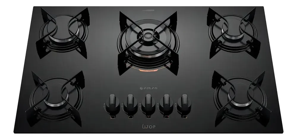 Cooktop 5 Bocas Preto Mesa De Vidro Atlas U Top