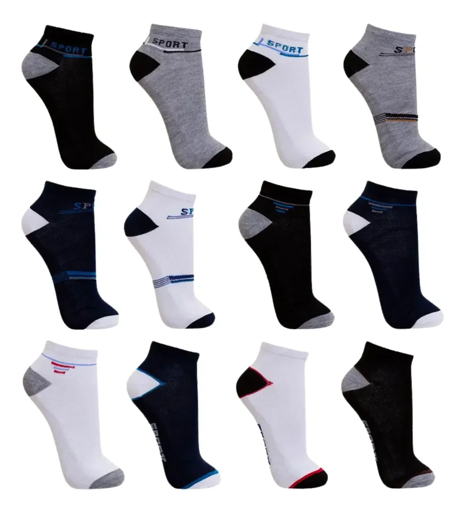 Kit 12 Pares Meia Masculino Cano Curto Soquete Varias Cores Sortidas Liso Único