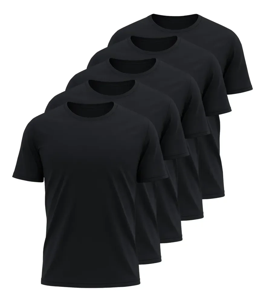 Kit 5 Camisetas Básicas Masculina Dry Fit Lisa Tradicional  Preto Gg