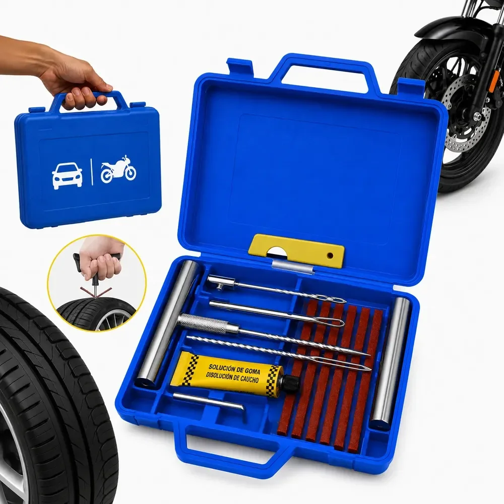 Kit Reparo Remendo Pneu Carro Moto Conserto Macarrão +maleta