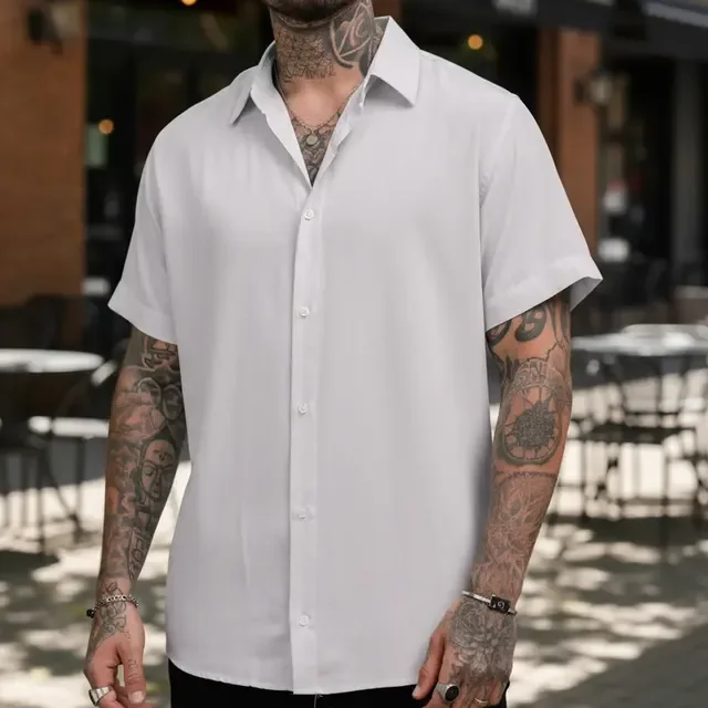 Camisa De Botão Masculina Manga Curta Social Verão Slim