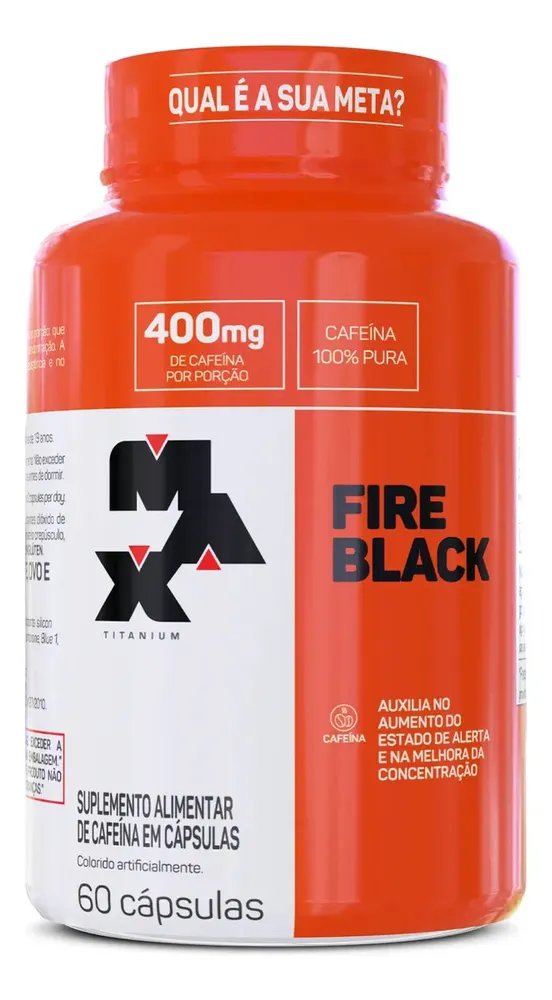 Fire Black 60 Cápsulas Caféina 100% Pura Termogenico Max Titanium Sabor Sem Sabor