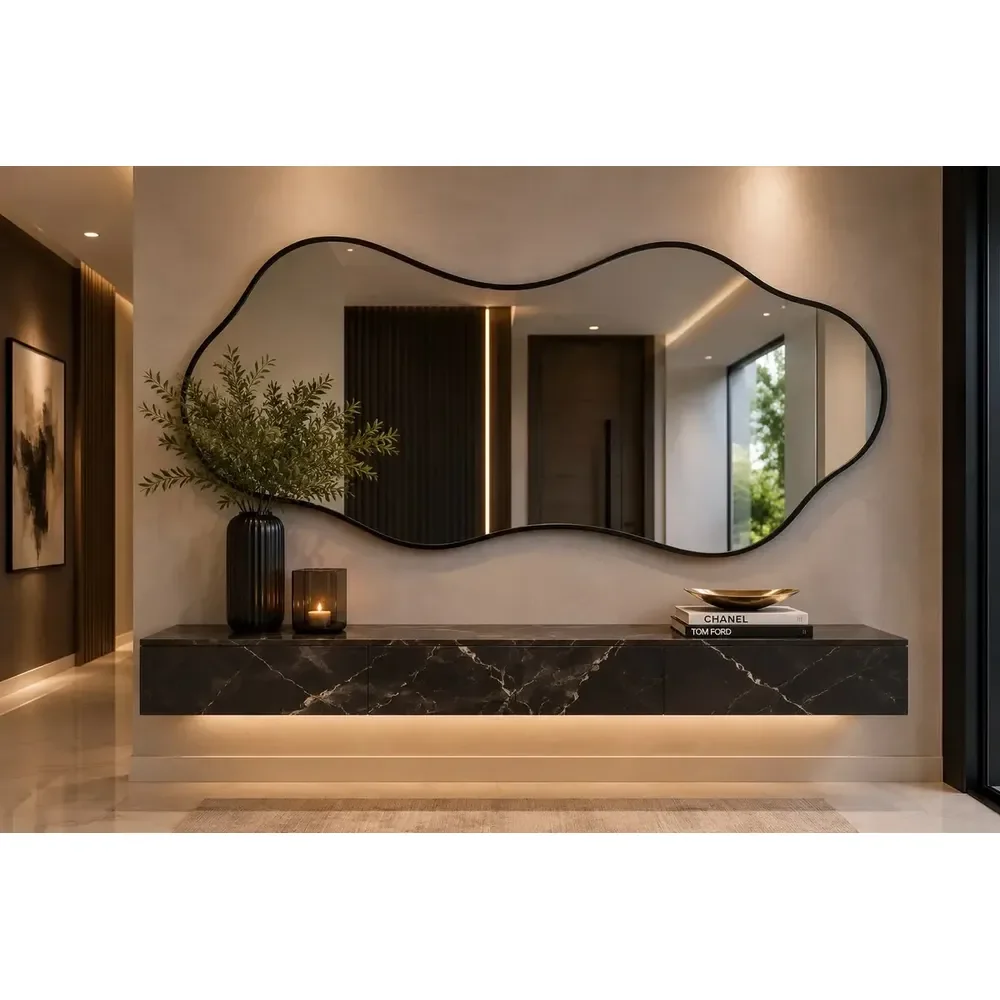 Espelho Orgânico Grande Com Moldura Lapidado 100x50 Preto