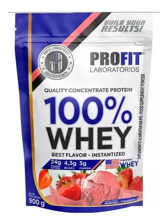 Suplemento Profit 100% Whey Sabor Morango De 900g - Pó