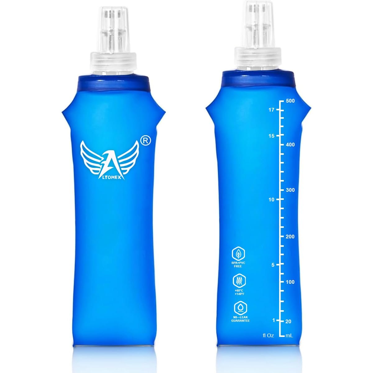 2x Garrafa de Água Dobrável para Esportes, 500ml, Bico Anti Vazamento, Livre de BPA, Azul