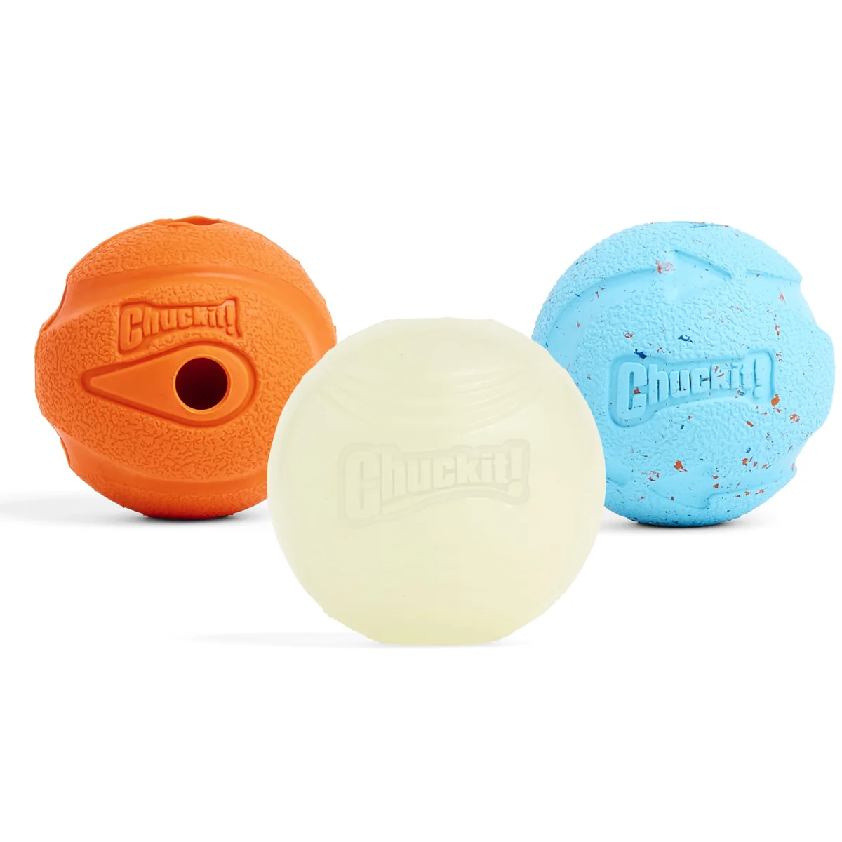 Chuckit Fetch Medley Dog Ball Brinquedos para cães, tamanho médio (6,3 cm), pacote com 3, para raças médias, inclui bolas de Whistler, Max Glow e Rebounce Balls