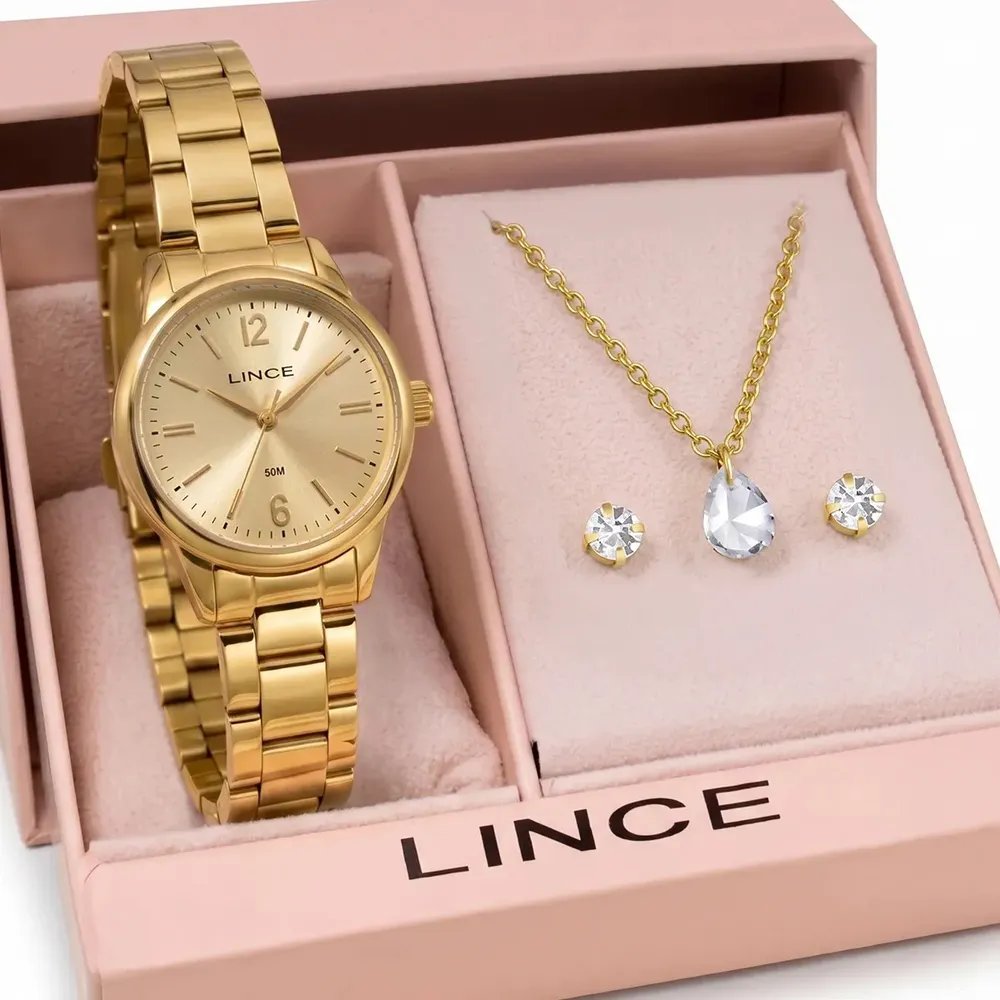 Kit Relógio Feminino Lince Com Colar E Brincos Lrgm086l25k0m0c2kx