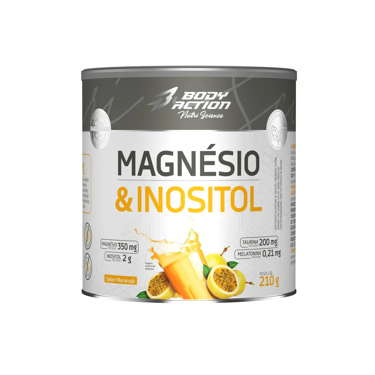 Magnésio e Inositol Bodyaction 210g Sabor Maracujá