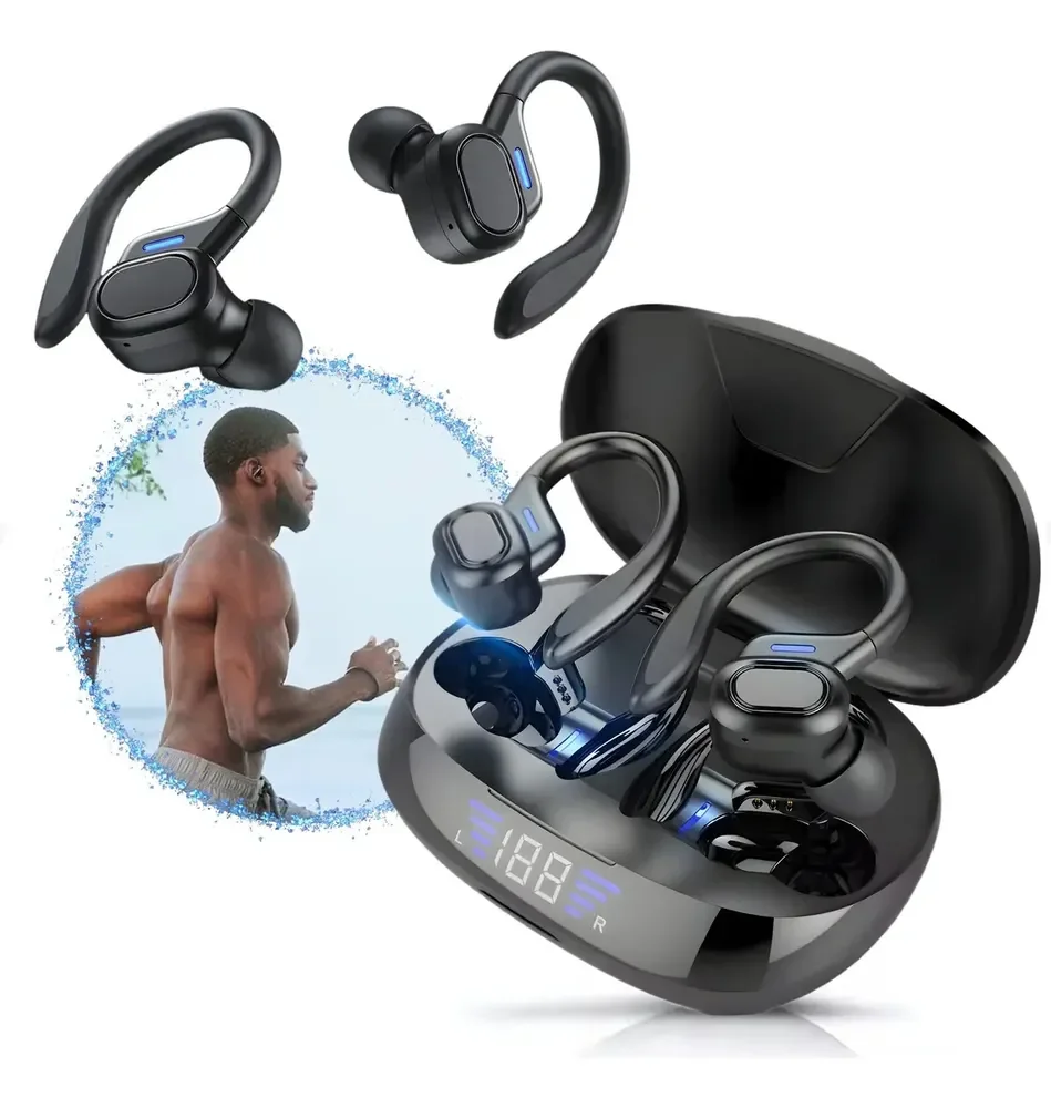Fone de Ouvido Bluetooth 5.3 Tws Sem Fio Esportivo Compatível Com iPhone Samsung Xiaomi Motorola Com Gancho Premium KAPBOM Preto