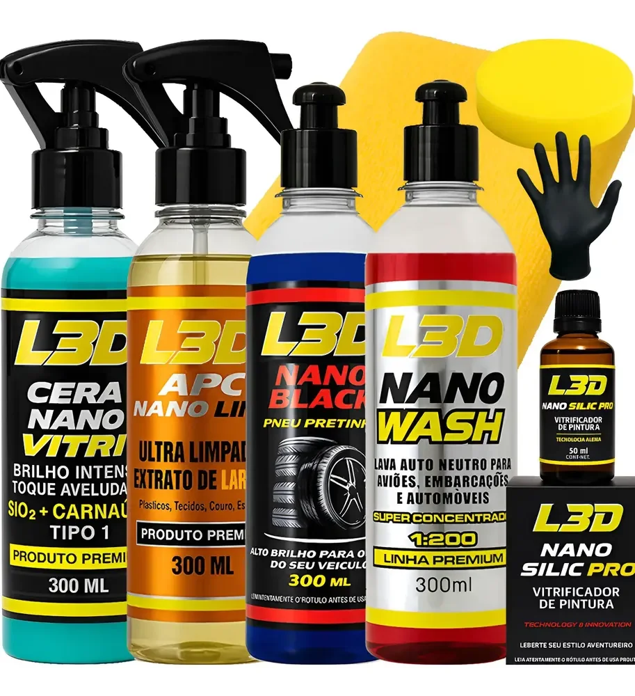 Kit Cera Carnaúba L3d Vitrificador Shampoo Apc Pretinho