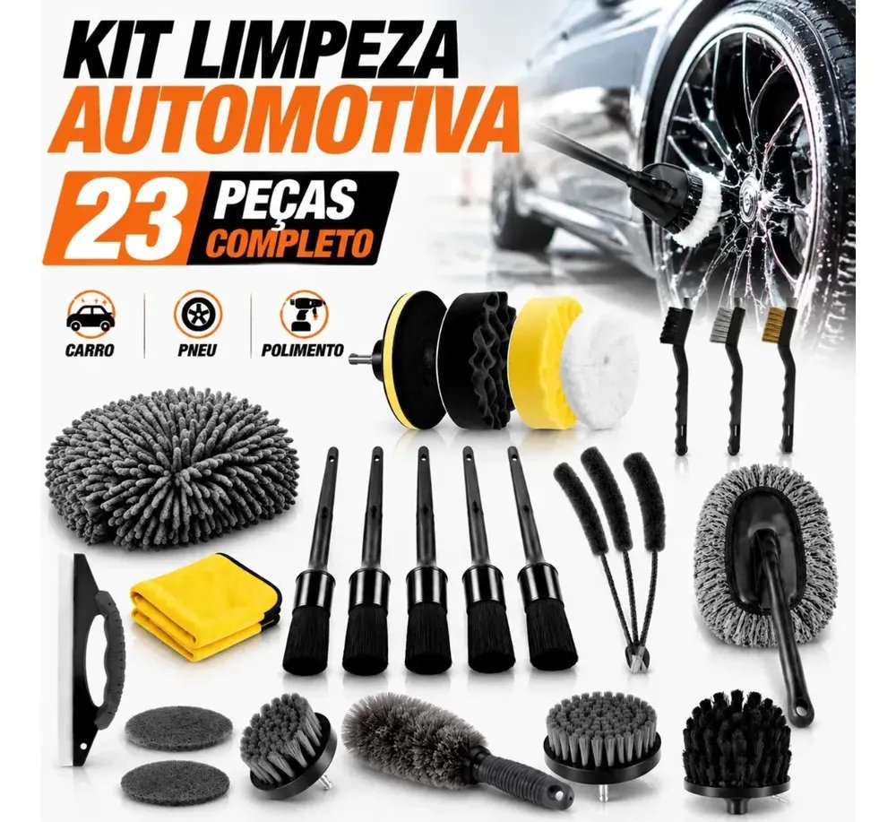 Conjunto 23 Escovas Multifuncionais Limpeza Automotiva