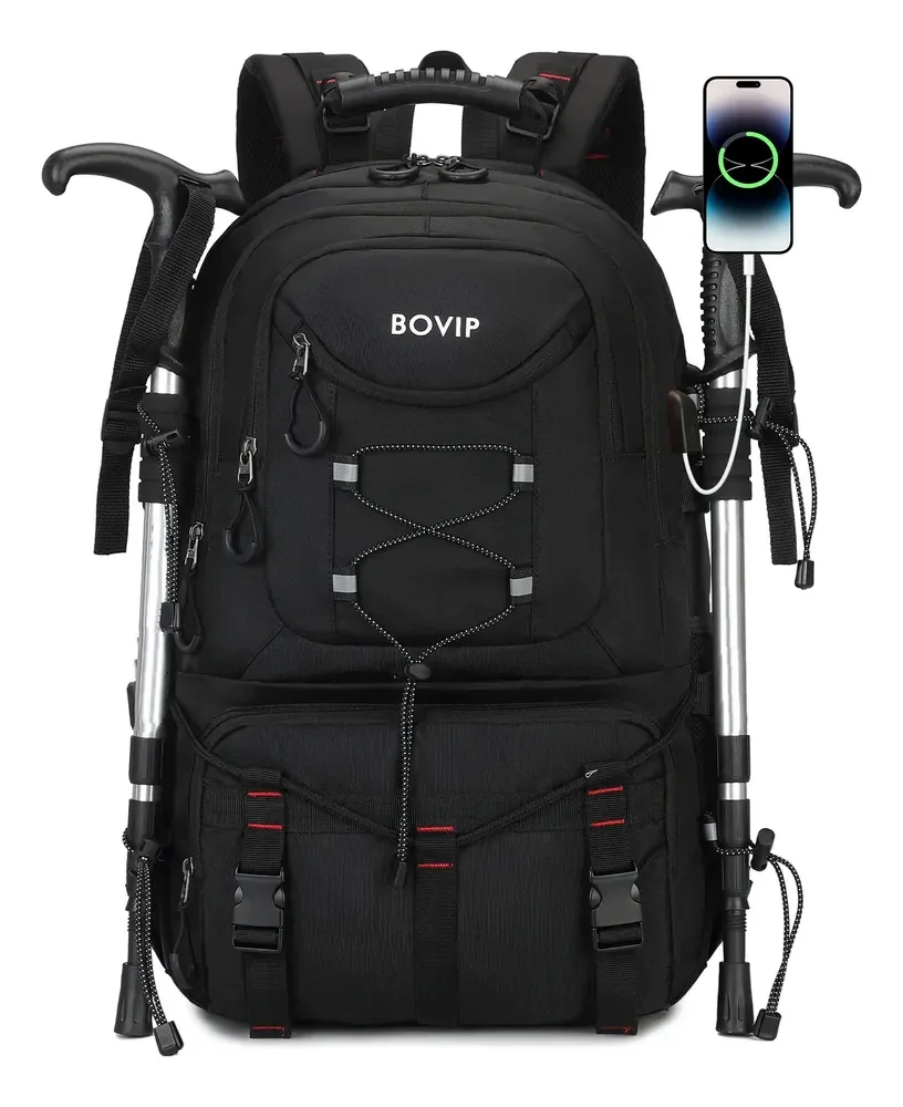 Mochila Trekking 40l Usb Impermeável Trilha Camp Viagem Preto Florido