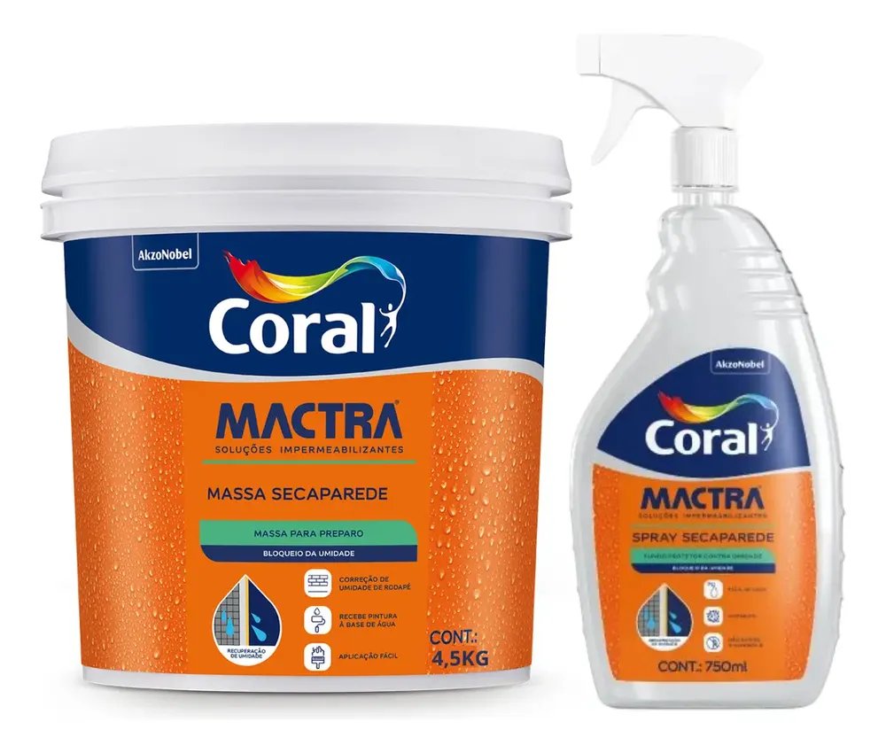 Kit Anti Umidade Coral Massa 4,5kg E Spray Seca Parede