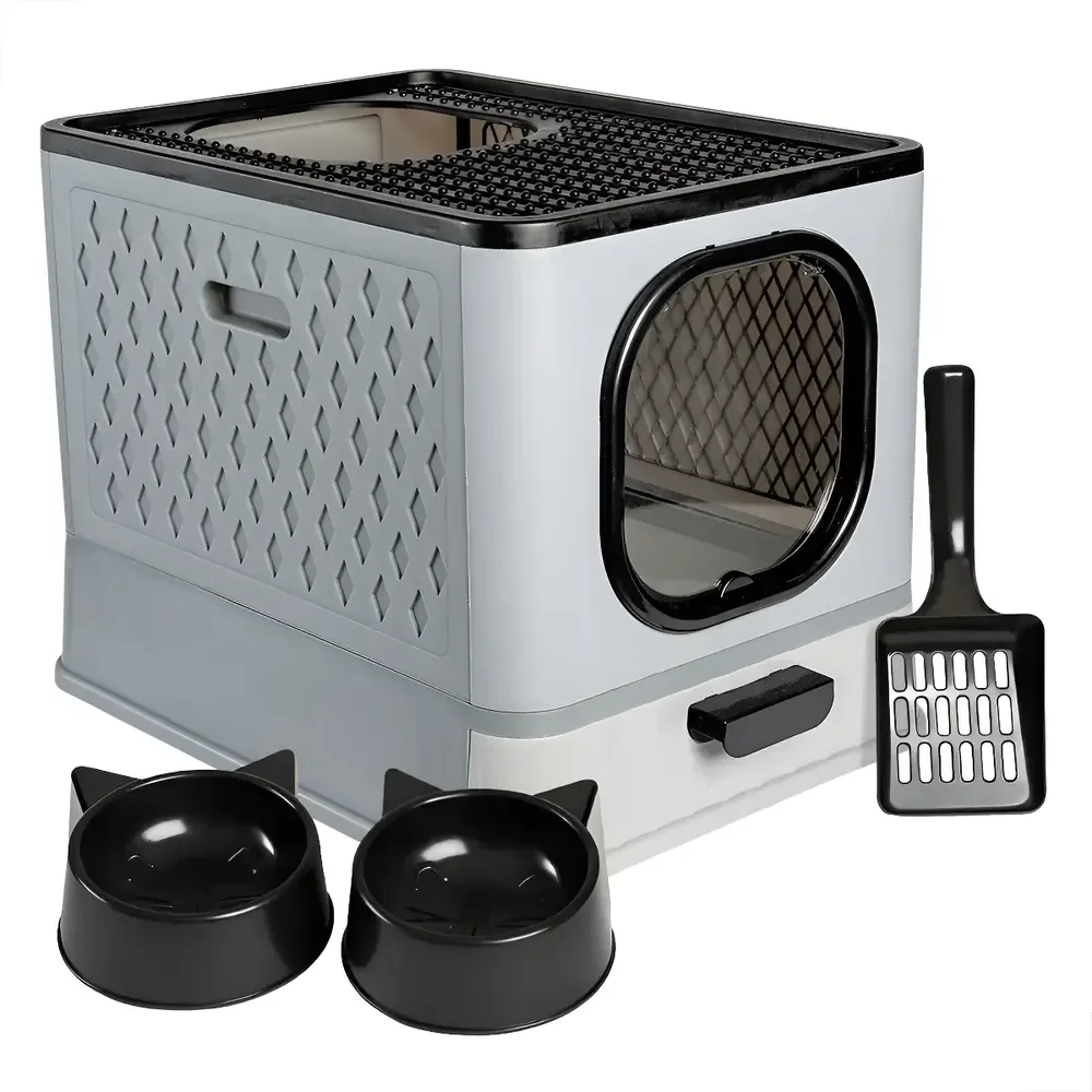 Caixa De Areia Para Gatos Fechada Grande Furba Sandbox Luxo - Cinza
