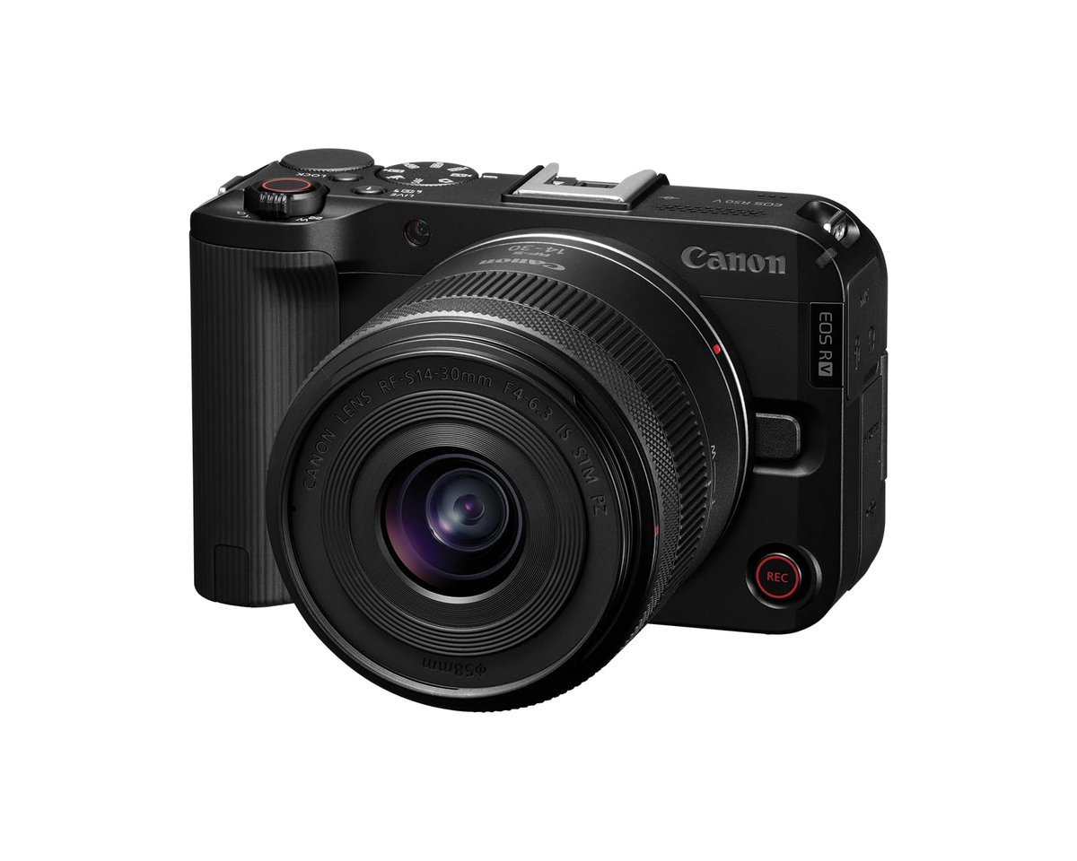 Canon Câmera sem espelho EOS R50 V com RF-S14-30 mm F4-6.3 é lente STM PZ, sensor APS-C, 24,2 megapixels, zoom ultra-amplo, foco automático rápido, kit de vlogging e transmissão ao vivo para criadores