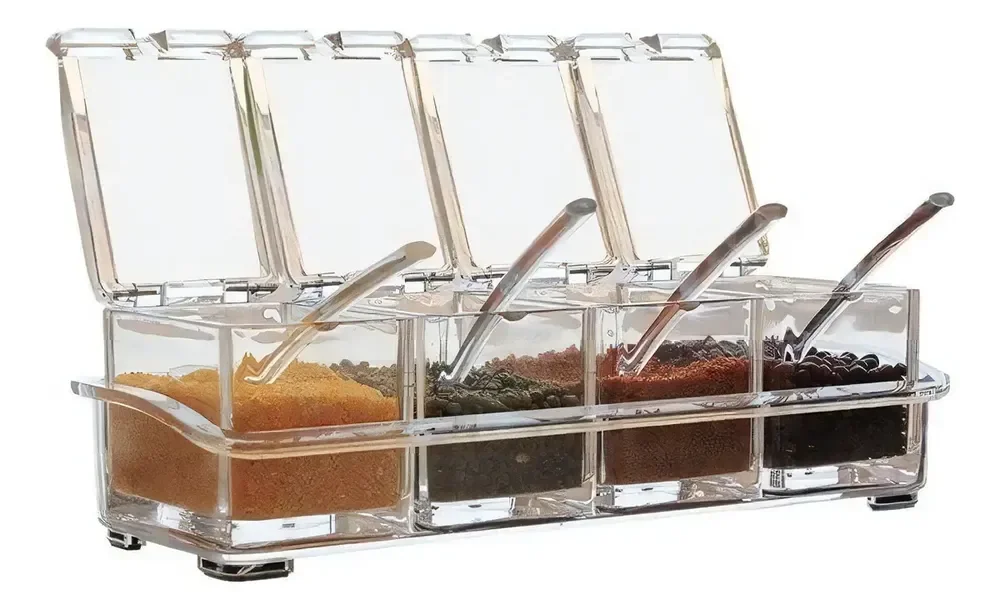 Porta-temperos Acrílico Transparente Mesa 4 Potes Cozinha 160ml
