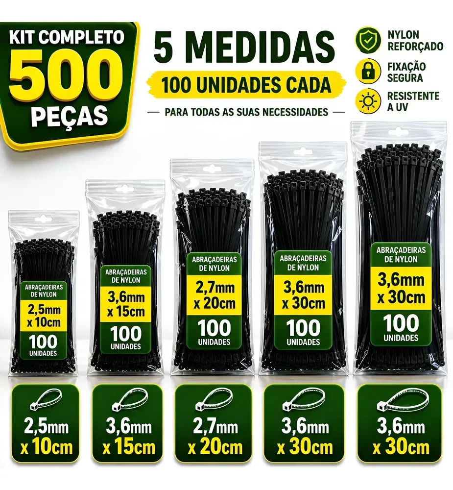 Kit 500 Abraçadeira Nylon Plástica Enforca Gato Hellarman Preto
