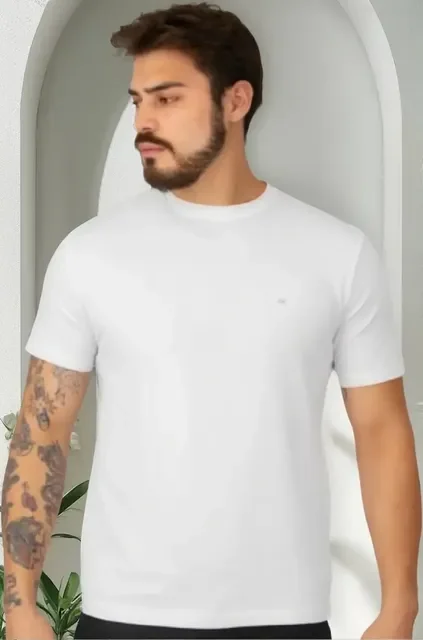 Camiseta Calvin Klein Meia Malha Basica Upper Ck Branca