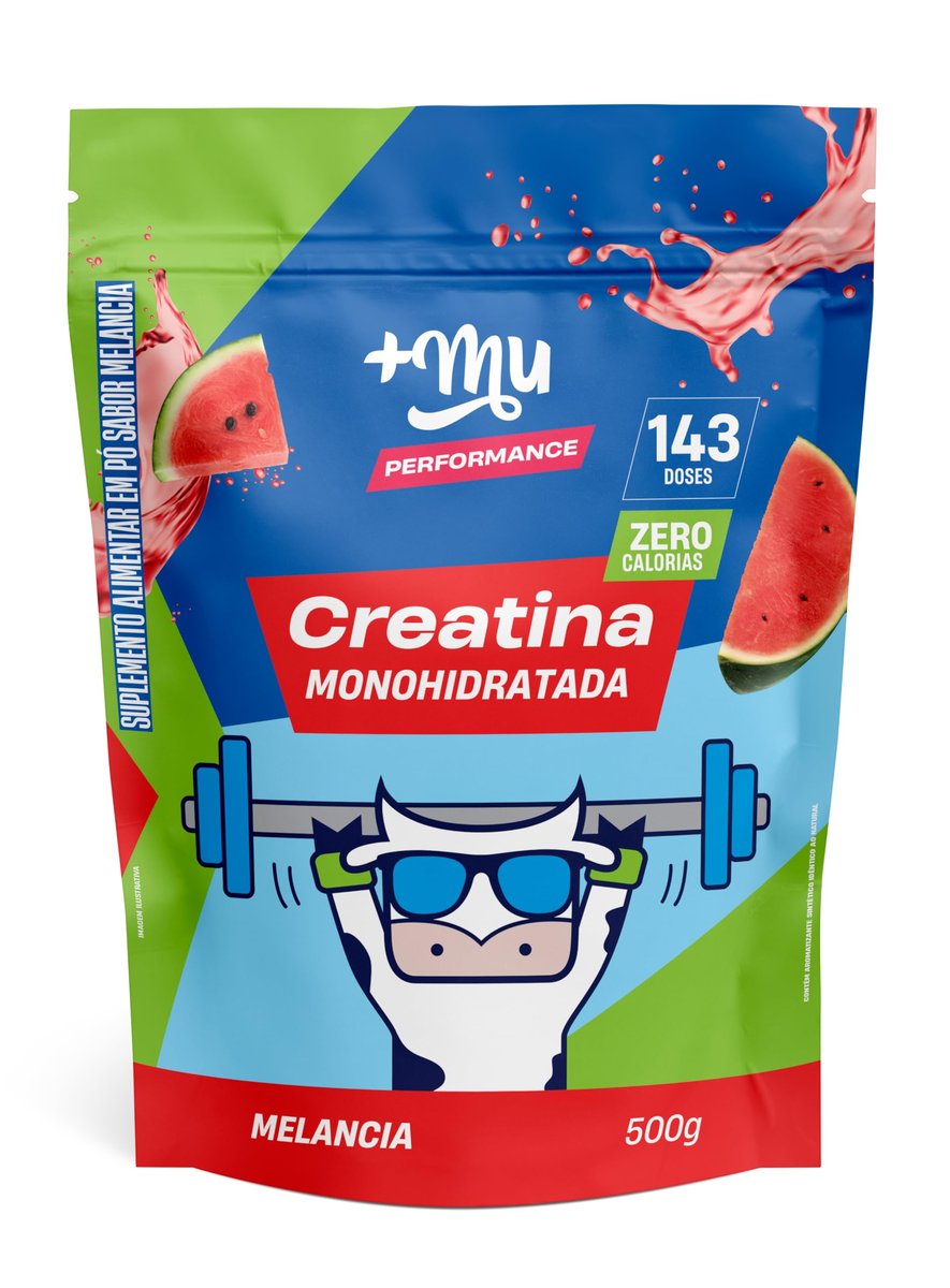Creatina, Mais Mu, Sabor Melancia, 100% Pura, Mais Força e Desempenho – 500g