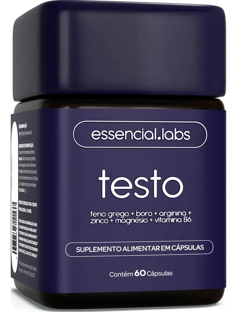 TESTO ESSENCIAL - Fórmula Exclusiva com Feno Grego + Boro + Arginina + ZMA + Vitamina B6 - 60 cápsulas - Precursor da Testosterona