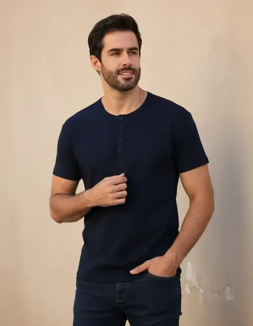 Camiseta Henley Masculina Anistia Fit Algodão Premium
