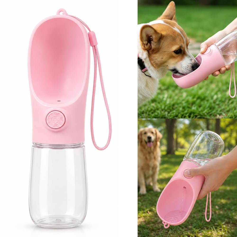 Garrafa de Água para Pet 500ml Bebedouro Portátil para Cachorro e Gato (Rosa)