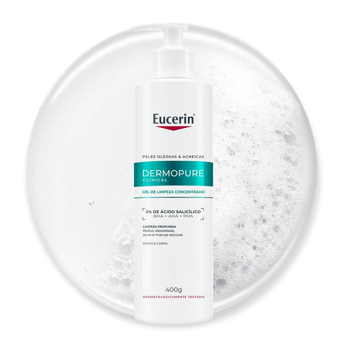 EUCERIN Gel de Limpeza Facial AntiAcne DermoPure Clinical Concentrado 400ml, Peles Oleosas e Acneicas