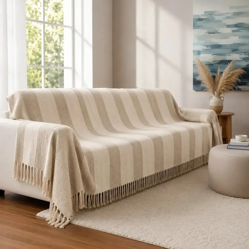 Manta Para Sofá 400x180 Tipo Capa De Sofá Luxo King Decoraçã Areia C/ Cru