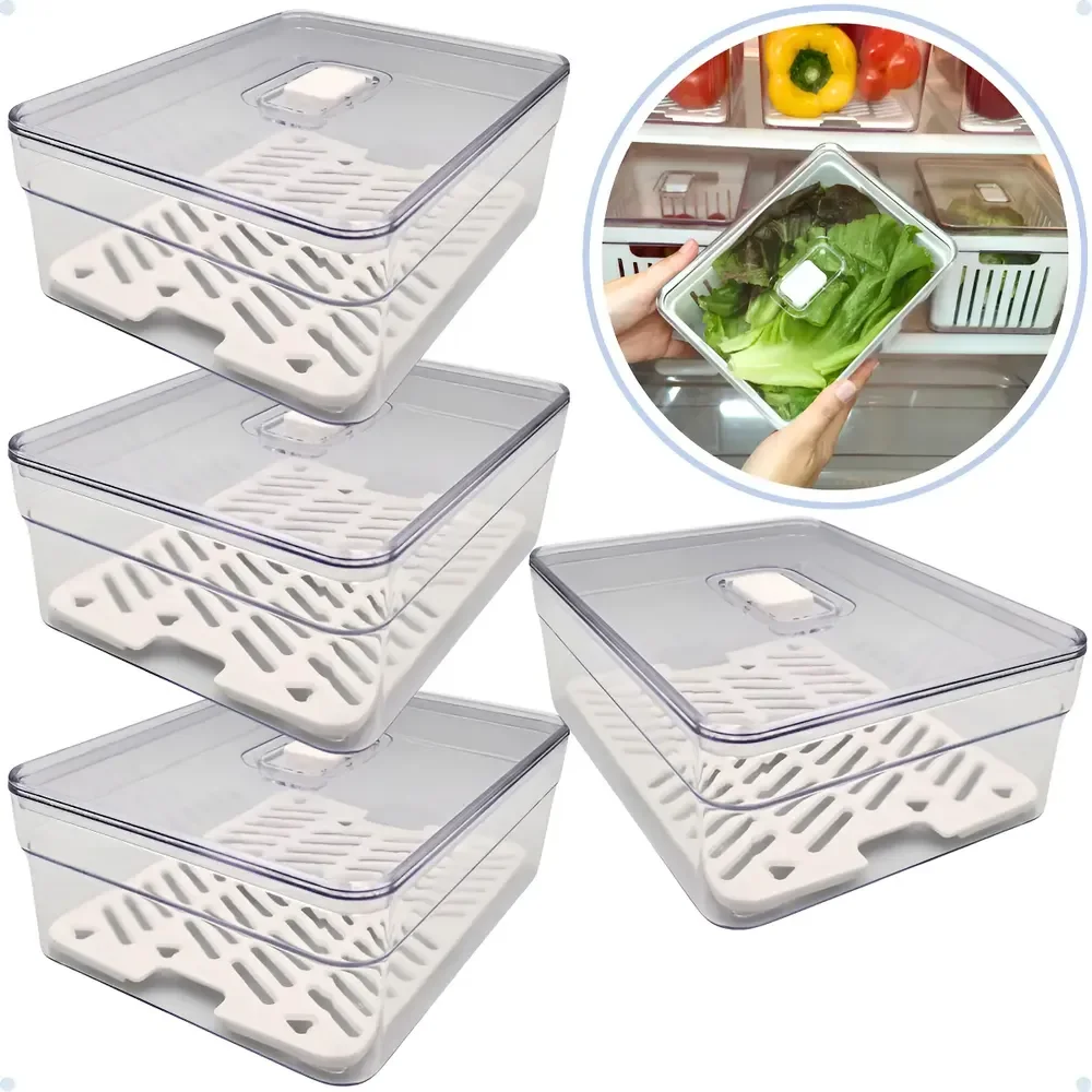 Kit 4 Organizador De Geladeira 2l Acrílico Verduras E Frutas Cor Transparente