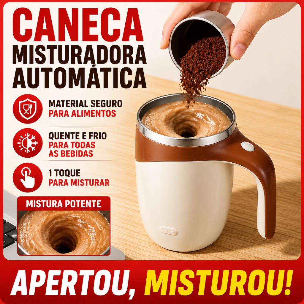 Caneca Mixer Automática Recarregável   Misturador Magnético para Café Leite Chocolate com TampaUSB
