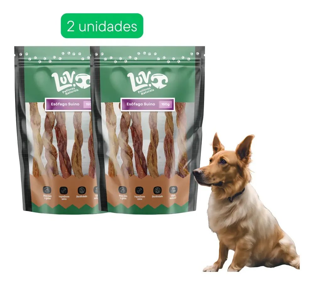 Kit 2un Petisco P/cães Natural Desidratado Luv Esofago Suino