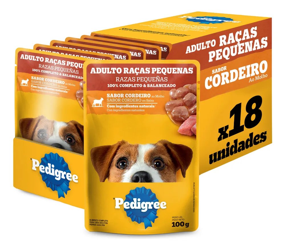 Kit Ração Úmida Pedigree Sachê Cordeiro Cães Adultos 18 Un