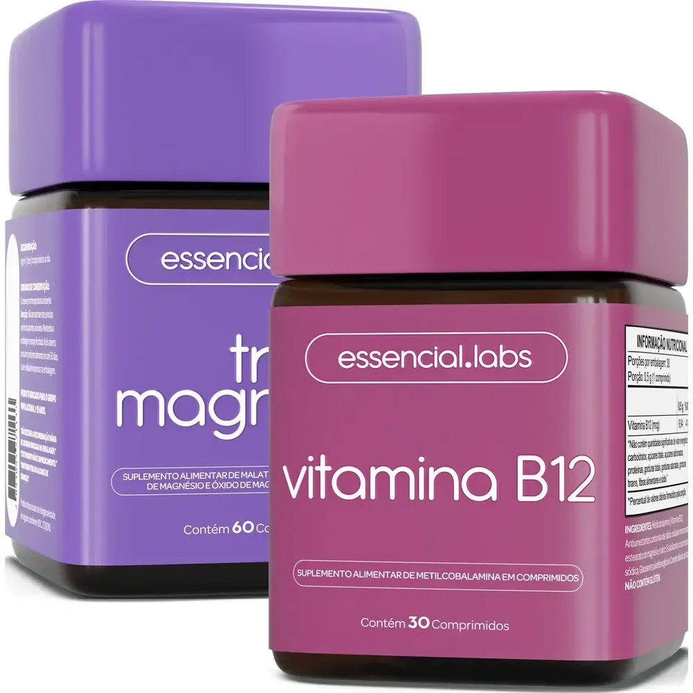 KIT TRI MAGNÉSIO contendo MAGNÉSIO DIMALATO, MAGNÉSIO BISGLICINATO e ÓXIDO DE MAGNÉSIO - 60 comprimidos + VITAMINA B12 Metilcobalamina - 30 doses