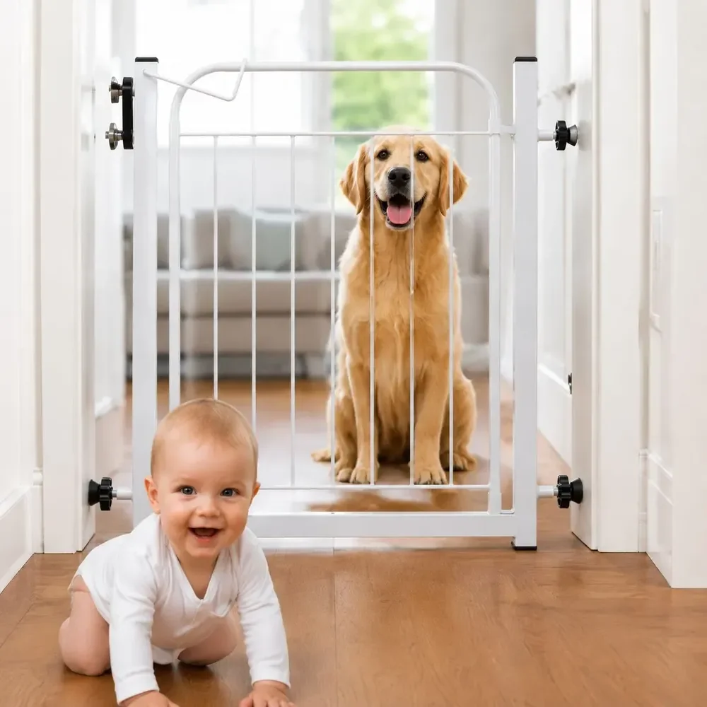 Grade Portão Proteção Pet Cachorro Porta 68 A 83cm Branco