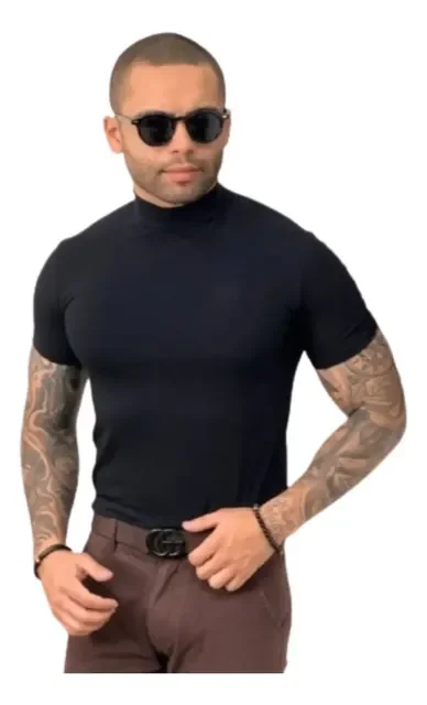 Camisa Masculina Canelada Gola Alta Estilo Old Money  2024
