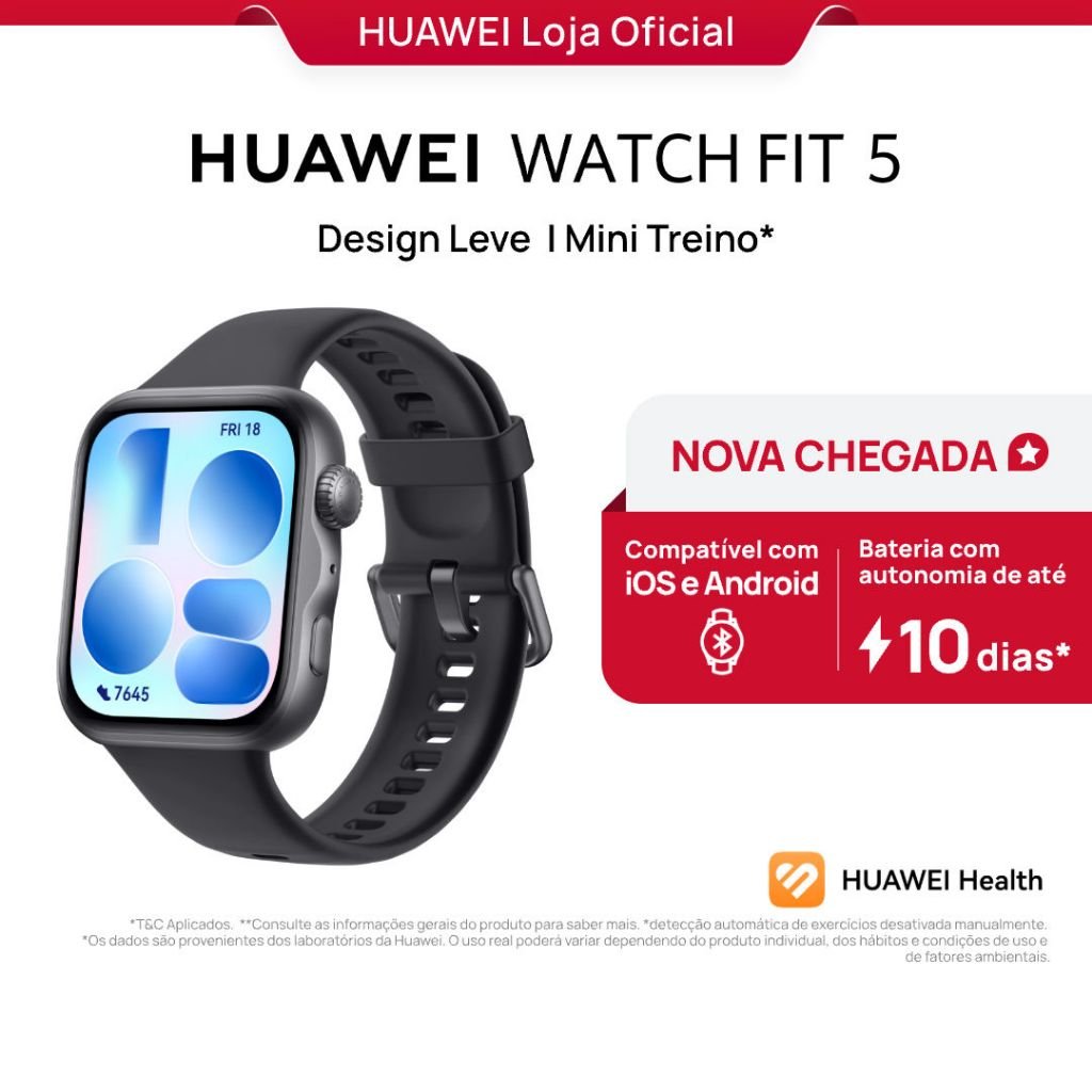 HUAWEI WATCH FIT 5 | Smartwatch Relogio | AMOLED de 182" Design Leve | Mini Treino | 64 GB | GPS