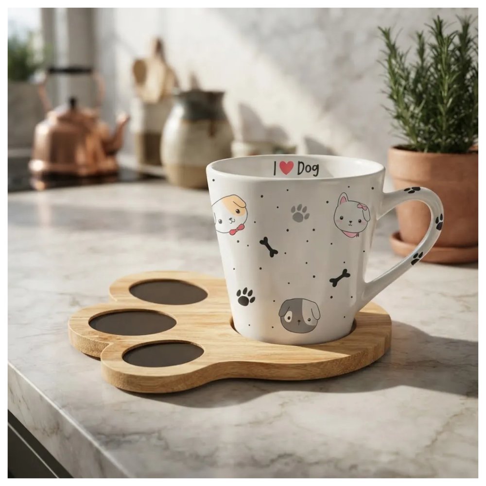 Xícara Pet Dog com Pires de Madeira - Caneca - Cachorro