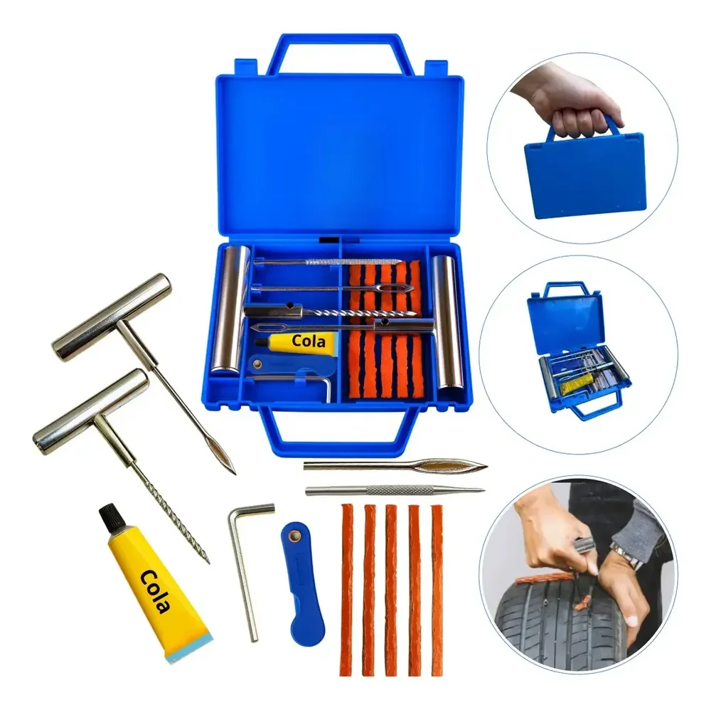 Kit Remendo Metal Reparo Macarrão Pneu Carro Moto C/ Maleta