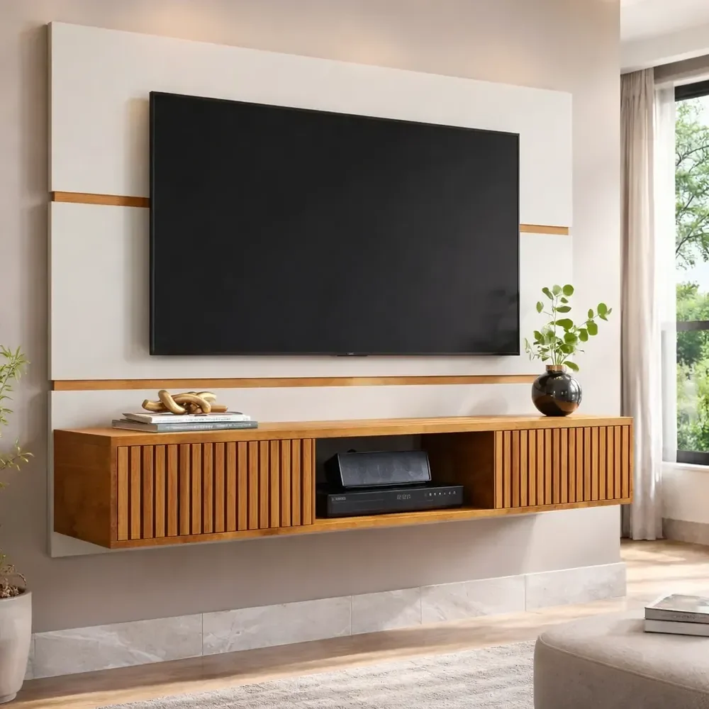Painel Para Tv 65" Âmbar Off-white/naturalle/ripado
