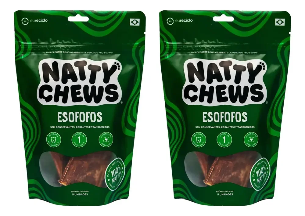Kit Petisco E Mordedor Natural Esôfago Bovino Desidratado Para Cães Esofofos Natty Chews - 2 Embalagens - 10 Esôfagos Bovinos