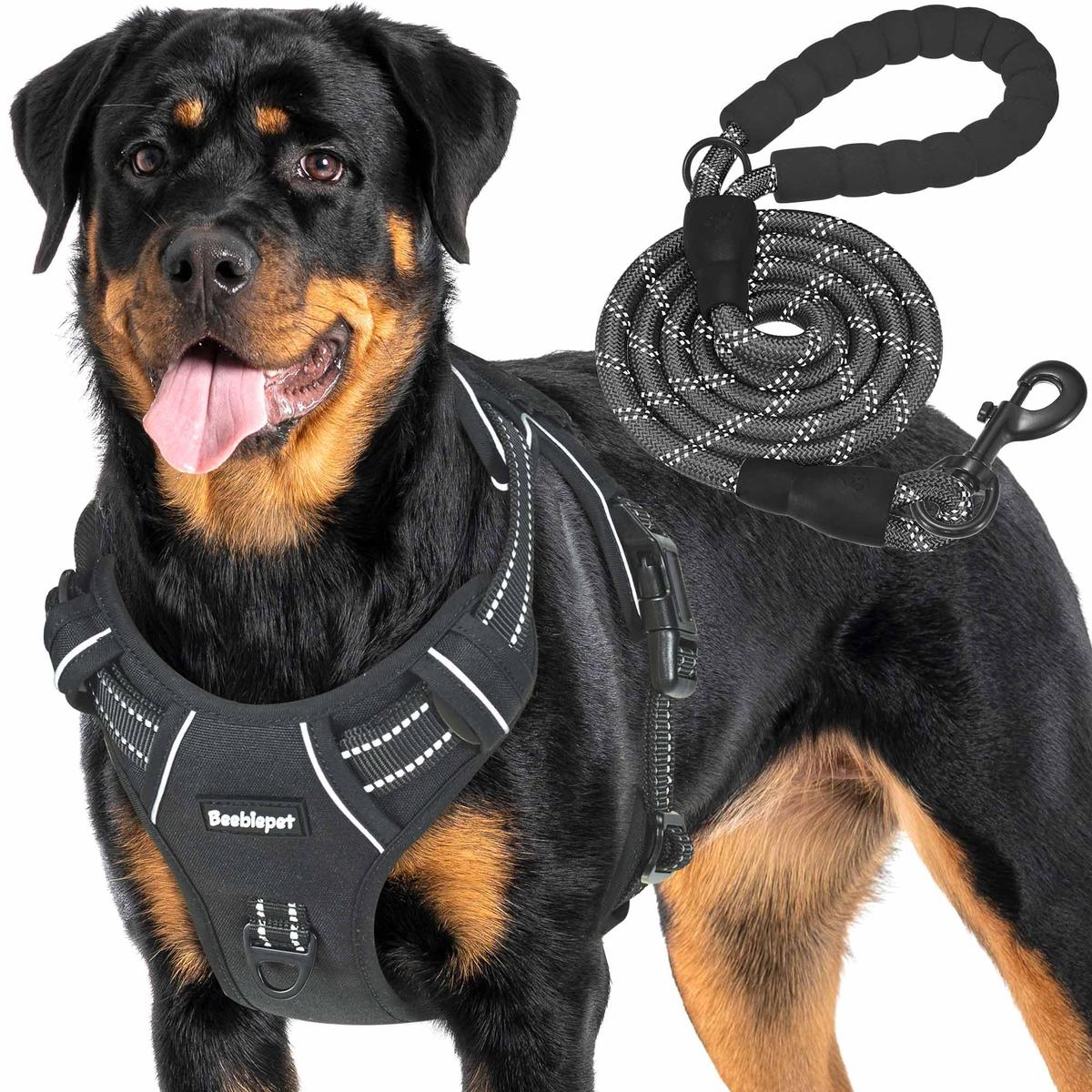 Peitoral tático resistente para cães grandes Beebiepet Antipuxão, ajustável, refletivo, treinamento de serviço, colete militar K9 para cães de trabalho – GG, preto