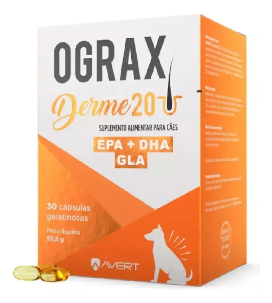 Ograx Derme 20 Suplemento Alimentar P/cães 30 Caps - Avert