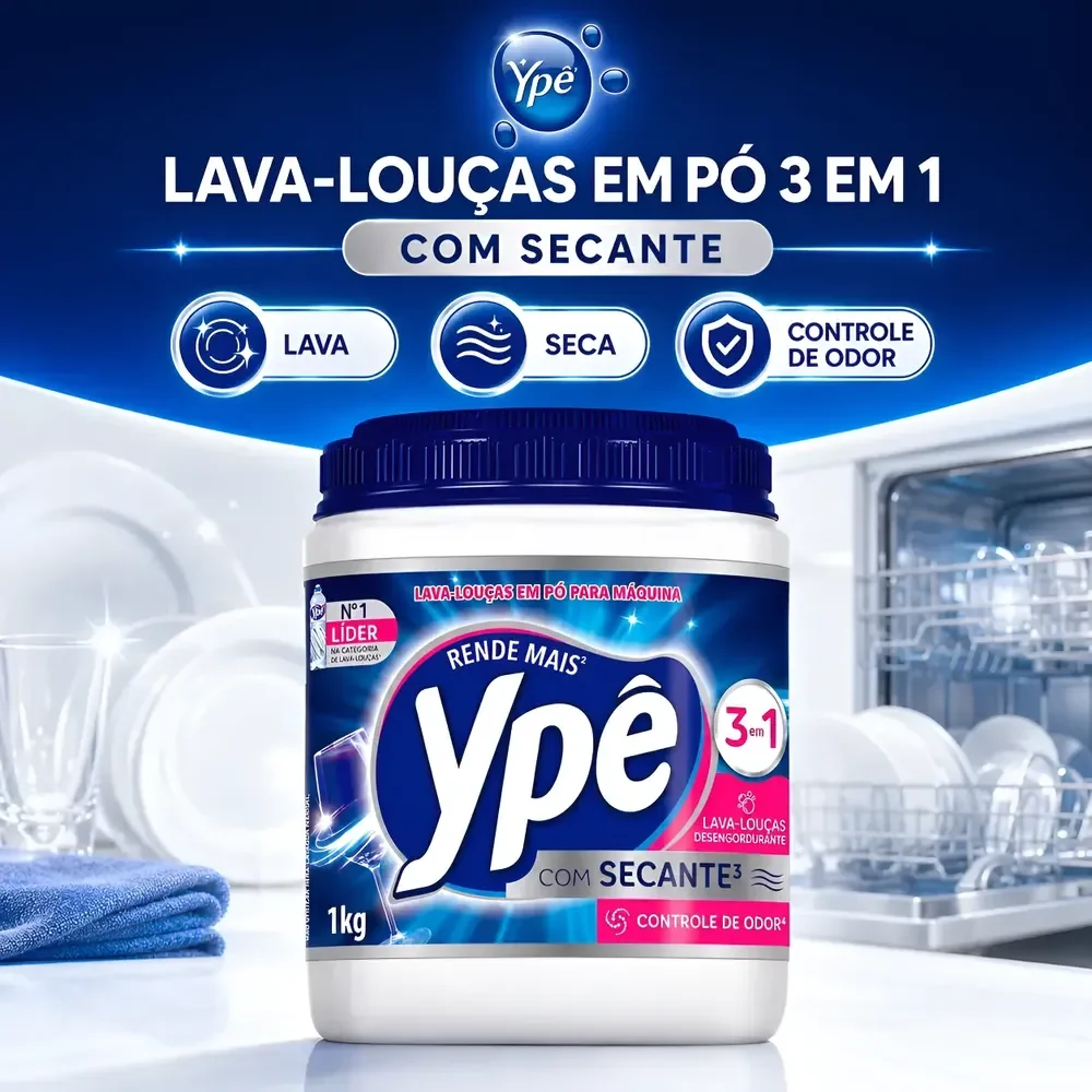 Detergente Lava-louças Em Pó Ypê 1kg 3em1 Com Secante
